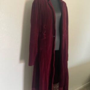 Free People Vintage-Style Burgundy Velvet/Suede Long Coat Jacket